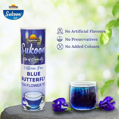 Sukoon Blue Butterfly Pea Flower Herbal Tea | Caffeine-Free, Rich in Antioxidants, Supports Skin & Hair Health