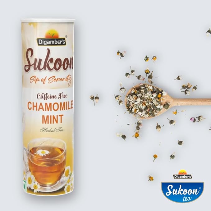 Sukoon Chamomile Mint Herbal Tea | Caffeine-Free, Soothing & Refreshing Blend | Promotes Relaxation, Aids Digestion & Sleep | Enjoy a Natural Herbal Infusion for a Calming Experience Anytime!