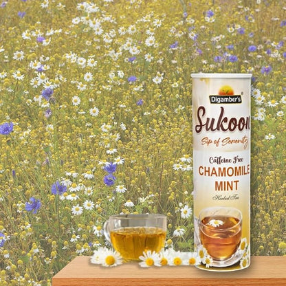 Sukoon Chamomile Mint Herbal Tea | Caffeine-Free, Soothing & Refreshing Blend | Promotes Relaxation, Aids Digestion & Sleep | Enjoy a Natural Herbal Infusion for a Calming Experience Anytime!